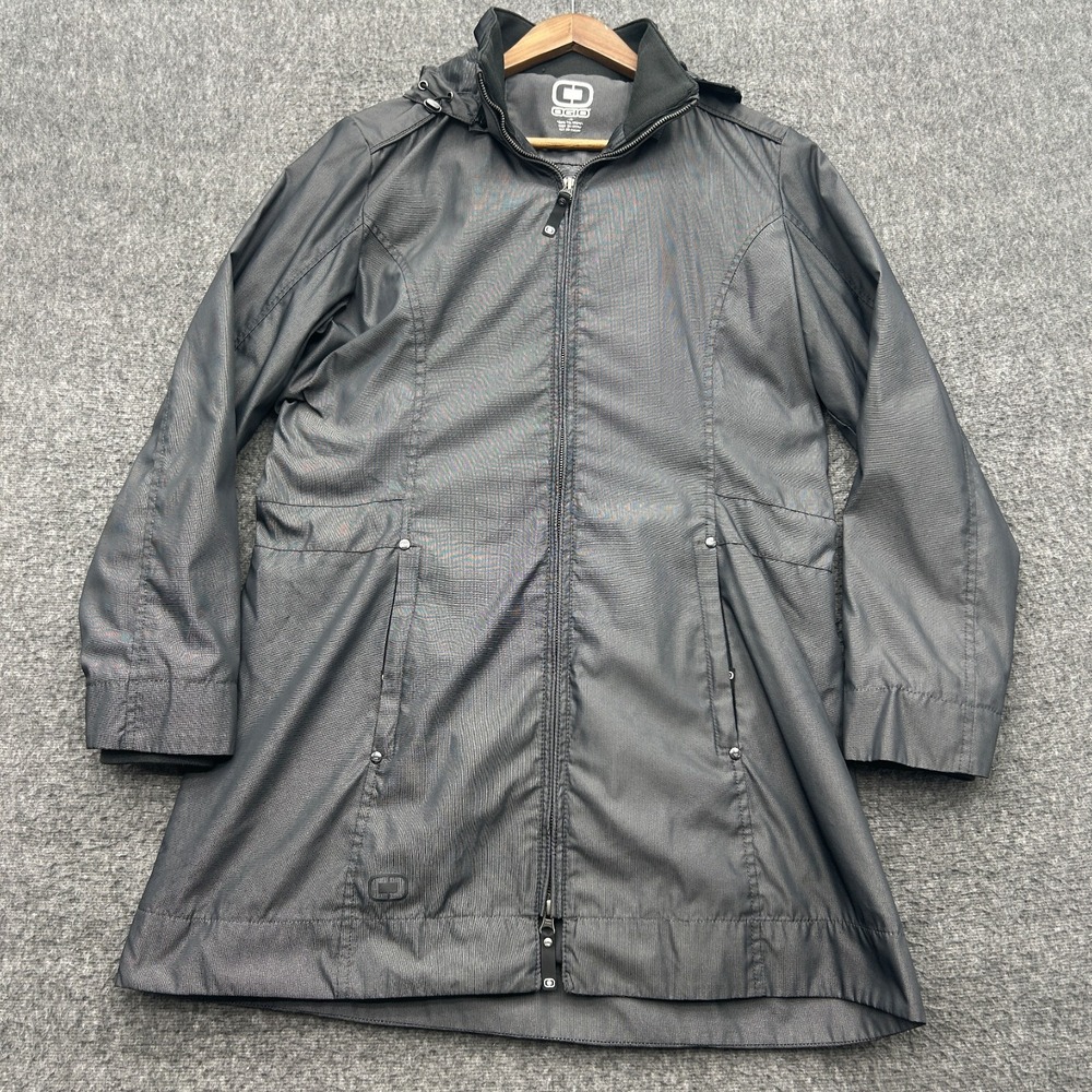 OGIO Womens Windbreaker Raincoat Lightweight Jacket Gray Removeable Hood Large